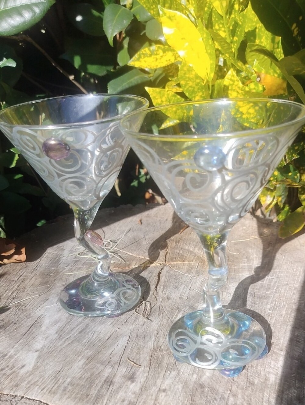 Decorative Swirl Etched Martini Glasses — Iridescent Clear (Set of 2)
